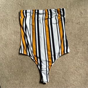 Revamped Strapless Striped Bodysuit